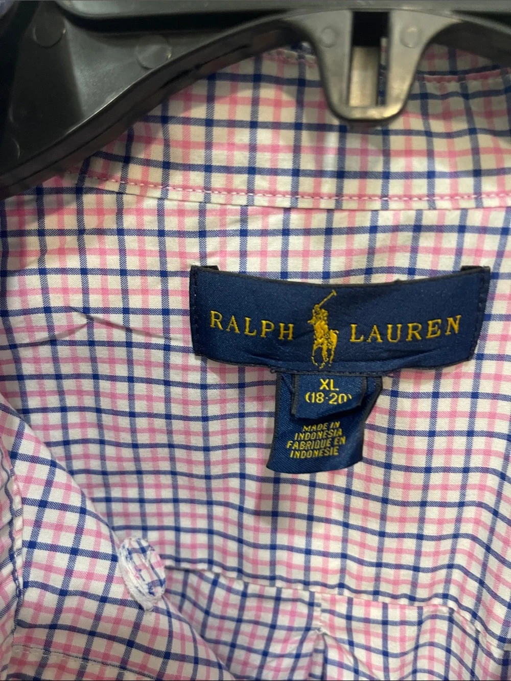 Ralph Lauren Pink and Navy Grid Button-Up Dress Shirt boys size 18/20